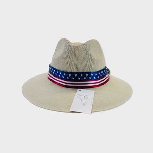 Panama Hat Xeal Men & Women NEW! Light Brown in color , Straw, USA Flag Band